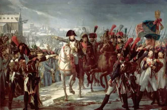 Napoléon haranguant ses troupes sur le pont de Lech à Augsburg, Pierre Gautherot
