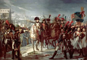 Napoléon haranguant ses troupes sur le pont de Lech à Augsburg, Pierre Gautherot