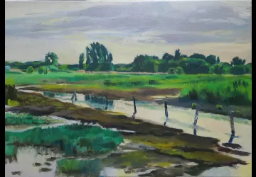 Eau saumâtre, grenouilles et ragondins-Huile sur toile